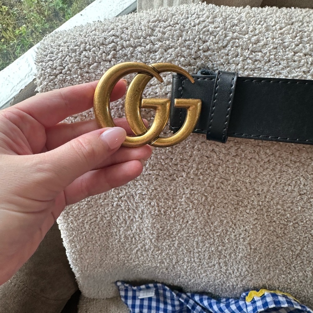 Gucci Black Leather Belt with Gold Buckle